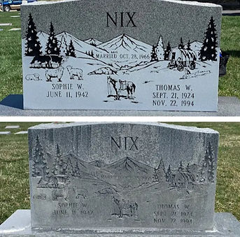 Headstone before and after